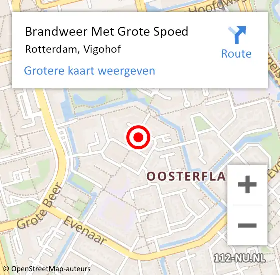 Locatie op kaart van de 112 melding: Brandweer Met Grote Spoed Naar Rotterdam, Vigohof op 23 maart 2023 16:27