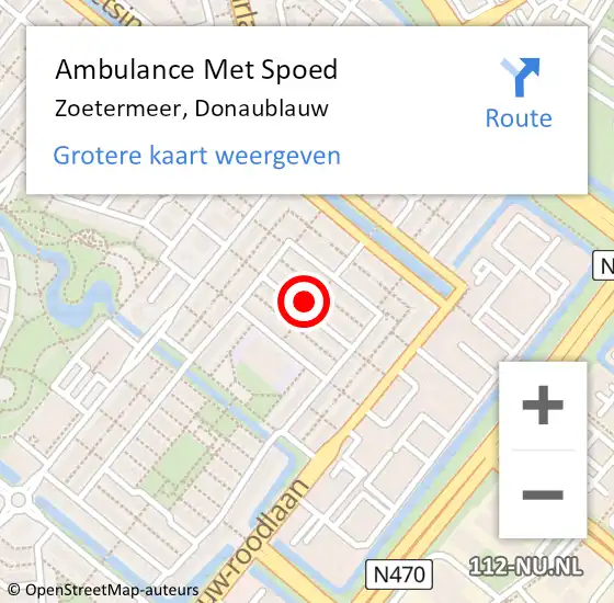 Locatie op kaart van de 112 melding: Ambulance Met Spoed Naar Zoetermeer, Donaublauw op 23 maart 2023 16:58