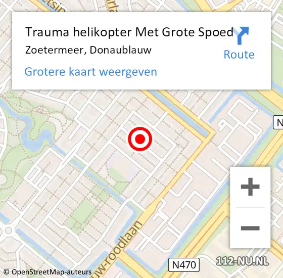 Locatie op kaart van de 112 melding: Trauma helikopter Met Grote Spoed Naar Zoetermeer, Donaublauw op 23 maart 2023 17:00