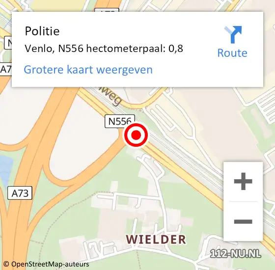 Locatie op kaart van de 112 melding: Politie Venlo, N556 hectometerpaal: 0,8 op 23 maart 2023 17:01