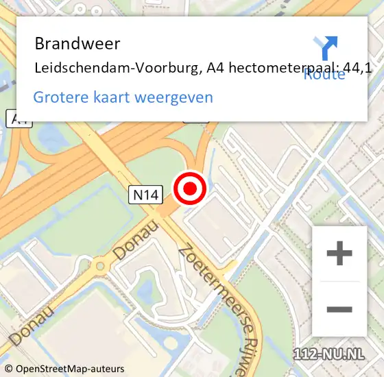 Locatie op kaart van de 112 melding: Brandweer Leidschendam-Voorburg, A4 hectometerpaal: 44,1 op 23 maart 2023 17:03