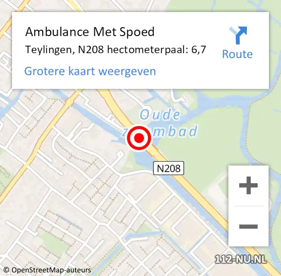 Locatie op kaart van de 112 melding: Ambulance Met Spoed Naar Teylingen, N208 hectometerpaal: 6,7 op 23 maart 2023 17:14
