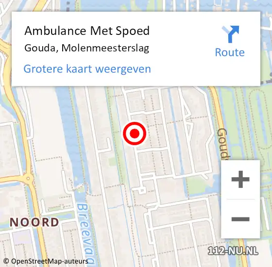 Locatie op kaart van de 112 melding: Ambulance Met Spoed Naar Gouda, Molenmeesterslag op 23 maart 2023 17:29