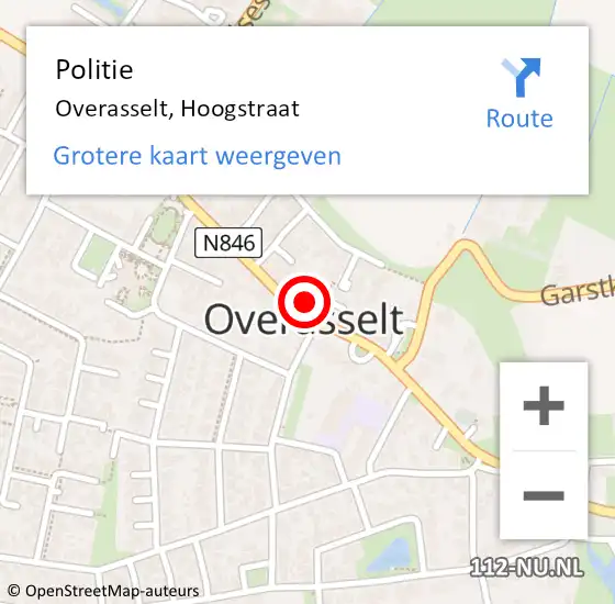 Locatie op kaart van de 112 melding: Politie Overasselt, Hoogstraat op 23 maart 2023 17:34