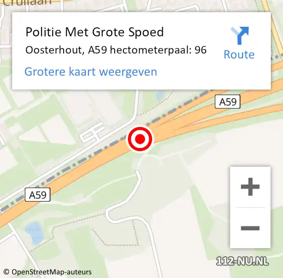Locatie op kaart van de 112 melding: Politie Met Grote Spoed Naar Oosterhout, A59 hectometerpaal: 96 op 23 maart 2023 17:48
