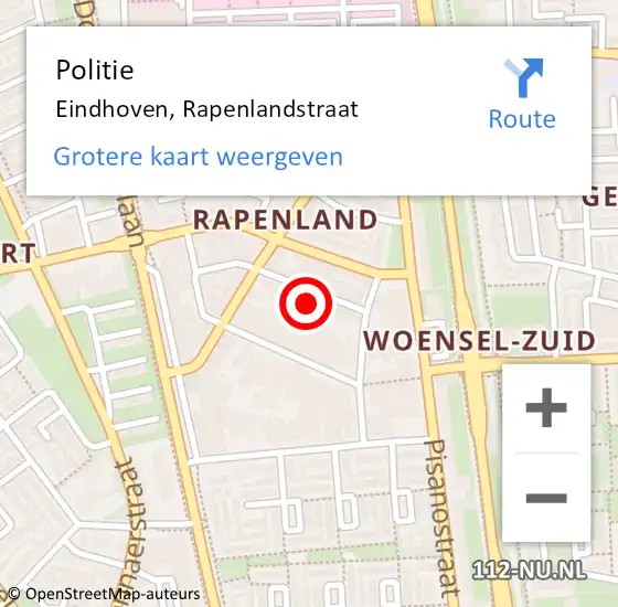 Locatie op kaart van de 112 melding: Politie Eindhoven, Rapenlandstraat op 23 maart 2023 17:48