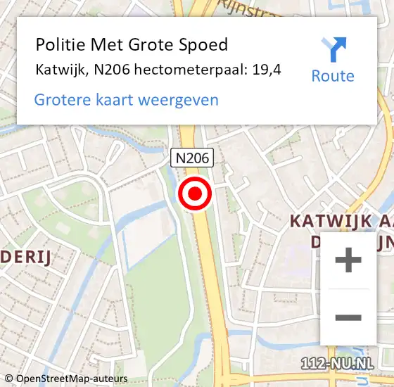 Locatie op kaart van de 112 melding: Politie Met Grote Spoed Naar Katwijk, N206 hectometerpaal: 19,4 op 23 maart 2023 17:58