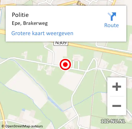 Locatie op kaart van de 112 melding: Politie Epe, Brakerweg op 23 maart 2023 18:00