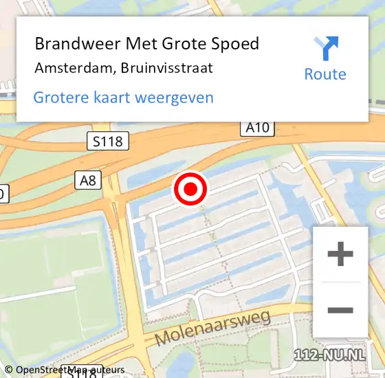 Locatie op kaart van de 112 melding: Brandweer Met Grote Spoed Naar Amsterdam, Bruinvisstraat op 23 maart 2023 18:06