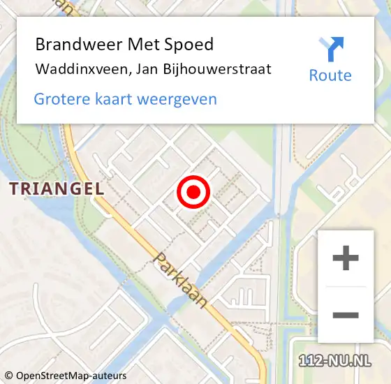 Locatie op kaart van de 112 melding: Brandweer Met Spoed Naar Waddinxveen, Jan Bijhouwerstraat op 23 maart 2023 18:22