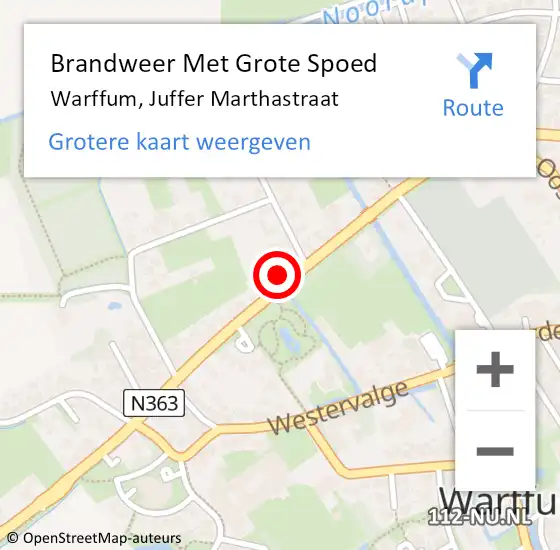 Locatie op kaart van de 112 melding: Brandweer Met Grote Spoed Naar Warffum, Juffer Marthastraat op 23 maart 2023 19:10