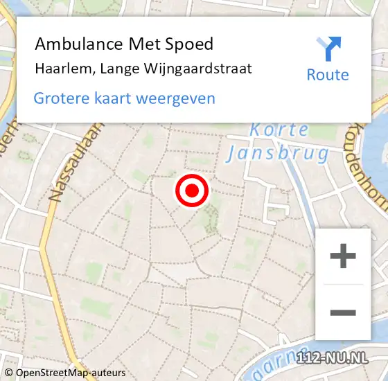 Locatie op kaart van de 112 melding: Ambulance Met Spoed Naar Haarlem, Lange Wijngaardstraat op 23 maart 2023 19:54