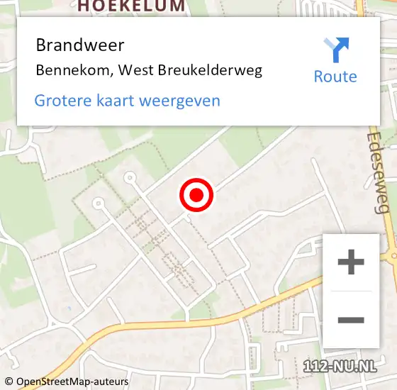 Locatie op kaart van de 112 melding: Brandweer Bennekom, West Breukelderweg op 23 maart 2023 20:07