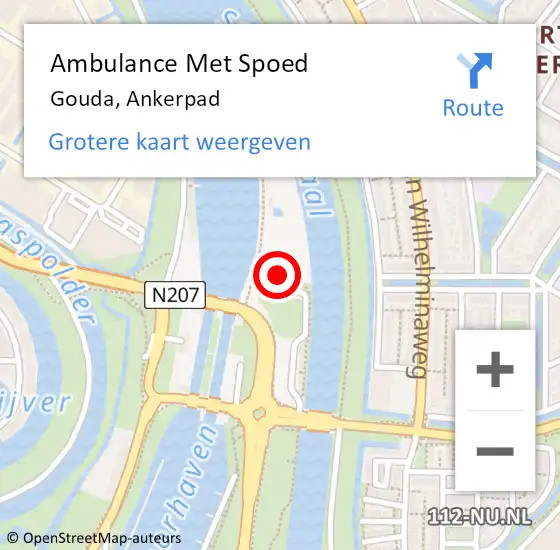 Locatie op kaart van de 112 melding: Ambulance Met Spoed Naar Gouda, Ankerpad op 23 maart 2023 21:02