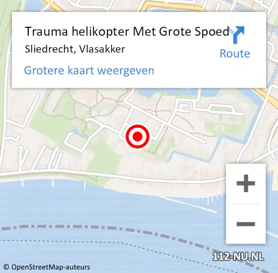 Locatie op kaart van de 112 melding: Trauma helikopter Met Grote Spoed Naar Sliedrecht, Vlasakker op 23 maart 2023 21:17