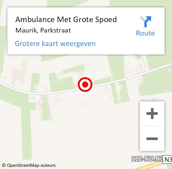 Locatie op kaart van de 112 melding: Ambulance Met Grote Spoed Naar Maurik, Parkstraat op 19 augustus 2014 23:19