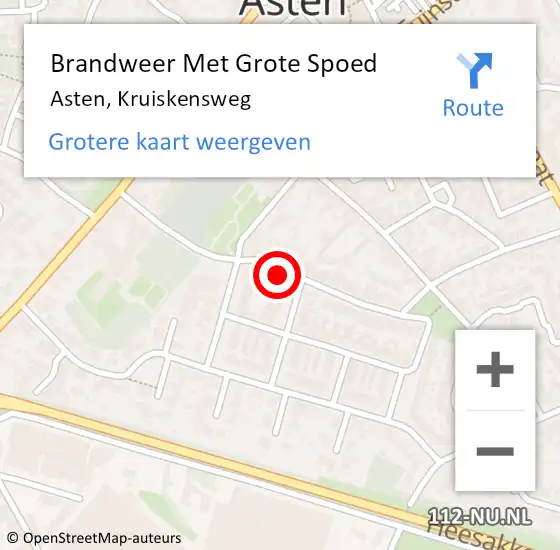 Locatie op kaart van de 112 melding: Brandweer Met Grote Spoed Naar Asten, Kruiskensweg op 23 maart 2023 21:56