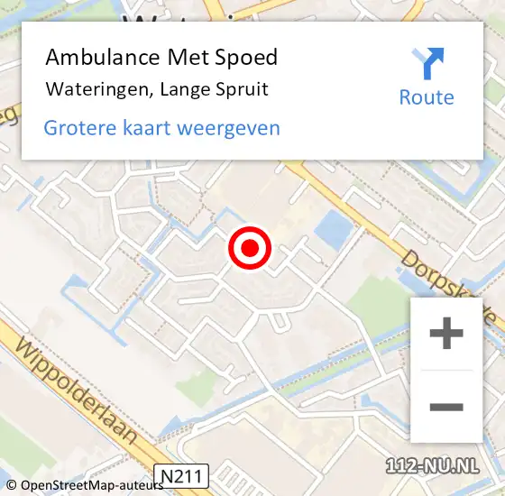 Locatie op kaart van de 112 melding: Ambulance Met Spoed Naar Wateringen, Lange Spruit op 23 maart 2023 22:18