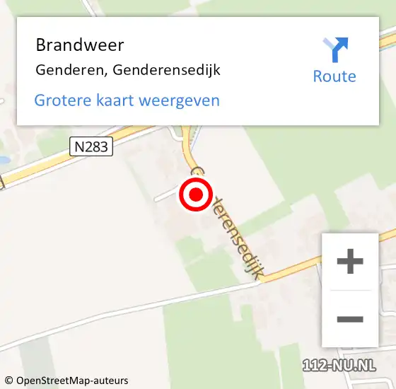 Locatie op kaart van de 112 melding: Brandweer Genderen, Genderensedijk op 23 maart 2023 22:25