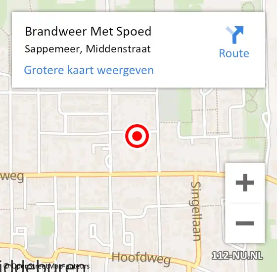 Locatie op kaart van de 112 melding: Brandweer Met Spoed Naar Sappemeer, Middenstraat op 23 maart 2023 22:50