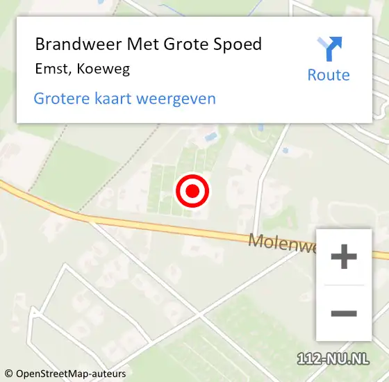 Locatie op kaart van de 112 melding: Brandweer Met Grote Spoed Naar Emst, Koeweg op 24 maart 2023 01:29