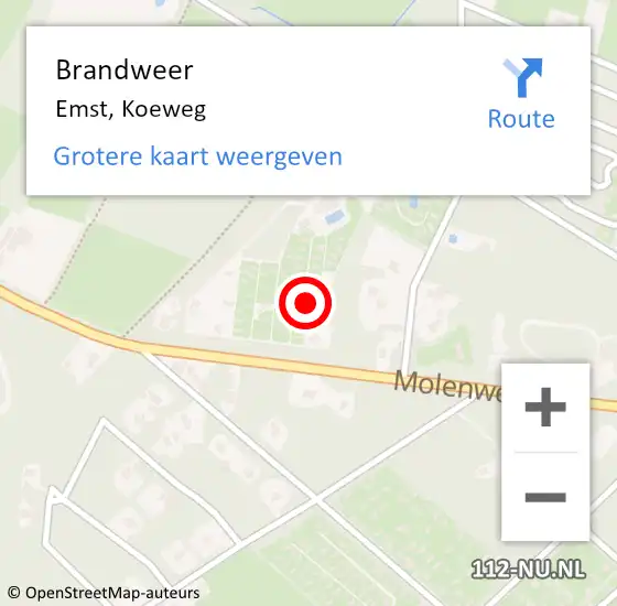 Locatie op kaart van de 112 melding: Brandweer Emst, Koeweg op 24 maart 2023 02:27