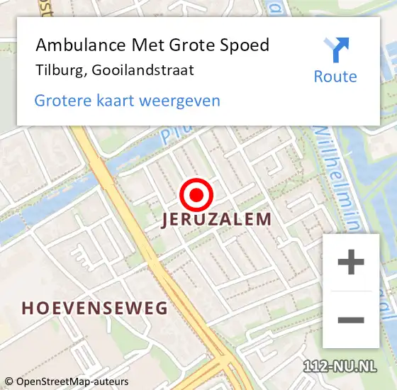 Locatie op kaart van de 112 melding: Ambulance Met Grote Spoed Naar Tilburg, Gooilandstraat op 19 augustus 2014 23:49