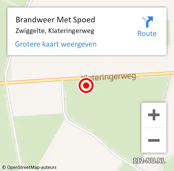 Locatie op kaart van de 112 melding: Brandweer Met Spoed Naar Zwiggelte, Klateringerweg op 24 maart 2023 05:49