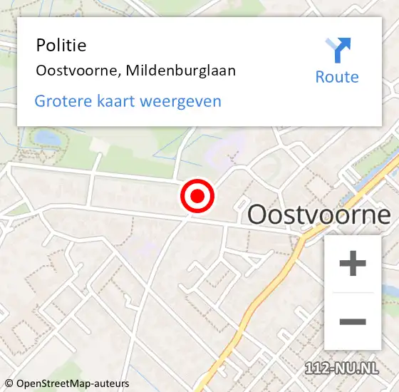 Locatie op kaart van de 112 melding: Politie Oostvoorne, Mildenburglaan op 24 maart 2023 07:27