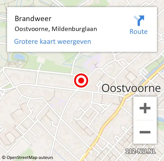 Locatie op kaart van de 112 melding: Brandweer Oostvoorne, Mildenburglaan op 24 maart 2023 07:29