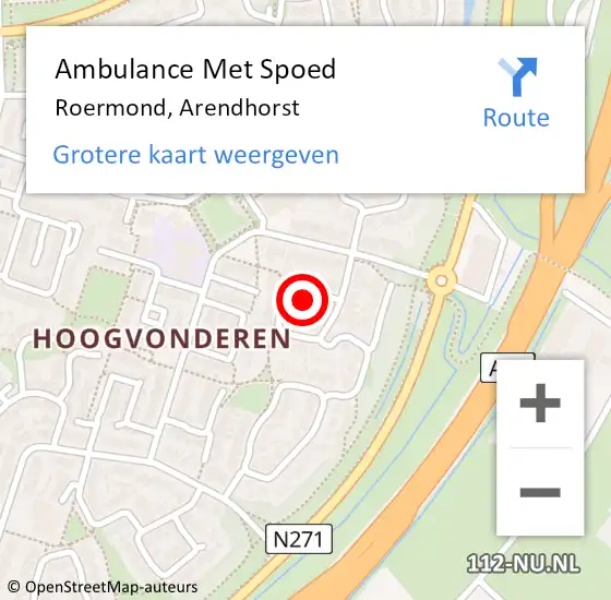 Locatie op kaart van de 112 melding: Ambulance Met Spoed Naar Roermond, Arendhorst op 24 maart 2023 07:41