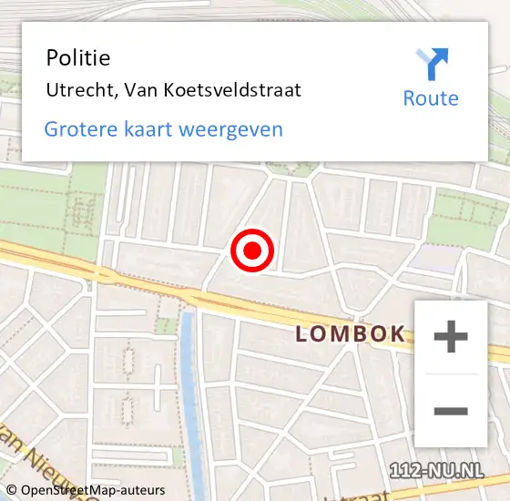 Locatie op kaart van de 112 melding: Politie Utrecht, Van Koetsveldstraat op 24 maart 2023 08:11