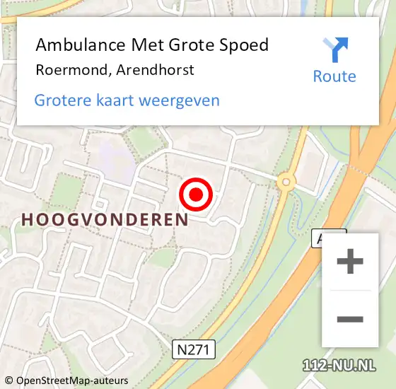 Locatie op kaart van de 112 melding: Ambulance Met Grote Spoed Naar Roermond, Arendhorst op 24 maart 2023 08:17