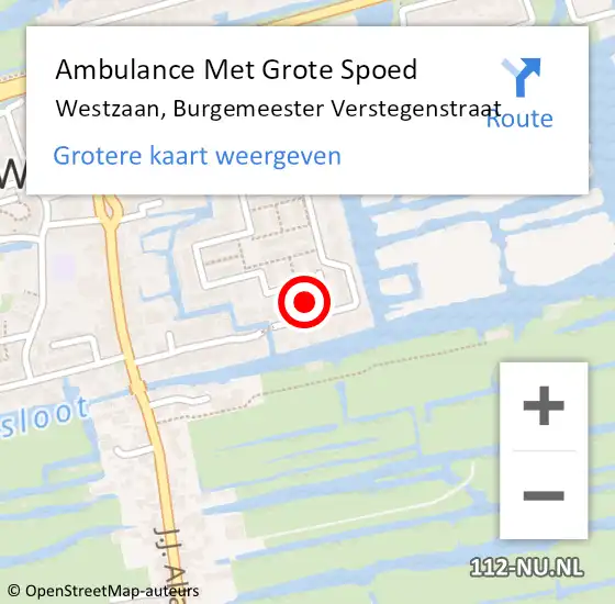 Locatie op kaart van de 112 melding: Ambulance Met Grote Spoed Naar Westzaan, Burgemeester Verstegenstraat op 24 maart 2023 08:18