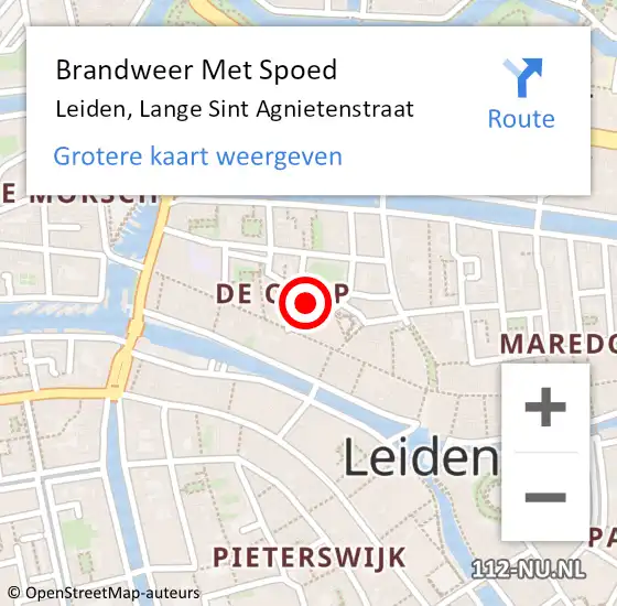 Locatie op kaart van de 112 melding: Brandweer Met Spoed Naar Leiden, Lange Sint Agnietenstraat op 24 maart 2023 08:24