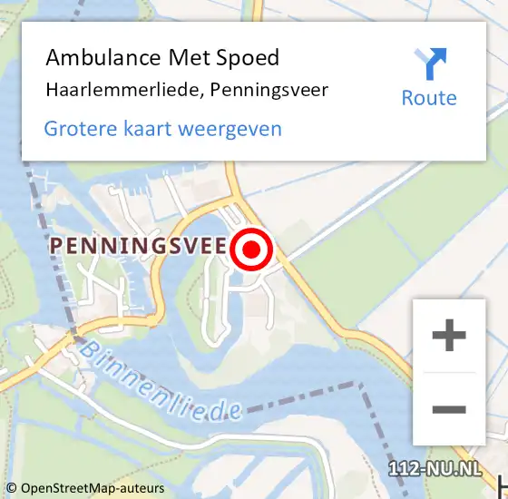 Locatie op kaart van de 112 melding: Ambulance Met Spoed Naar Haarlemmerliede, Penningsveer op 24 maart 2023 10:11