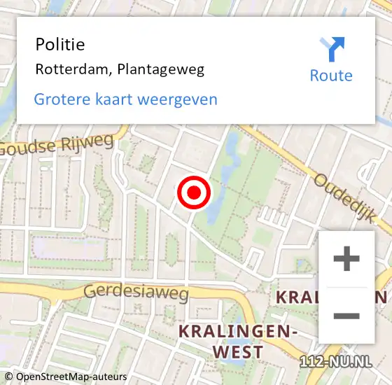 Locatie op kaart van de 112 melding: Politie Rotterdam, Plantageweg op 24 maart 2023 10:36