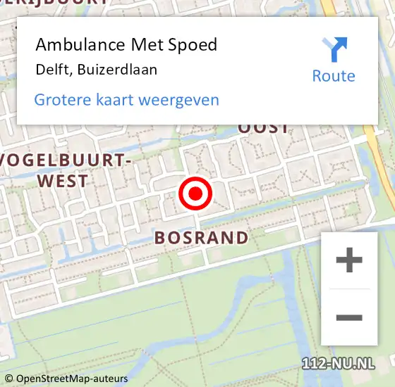Locatie op kaart van de 112 melding: Ambulance Met Spoed Naar Delft, Buizerdlaan op 24 maart 2023 10:59