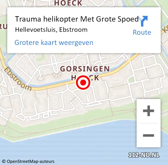 Locatie op kaart van de 112 melding: Trauma helikopter Met Grote Spoed Naar Hellevoetsluis, Ebstroom op 24 maart 2023 11:21