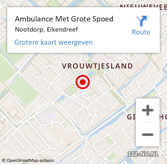 Locatie op kaart van de 112 melding: Ambulance Met Grote Spoed Naar Nootdorp, Eikendreef op 20 augustus 2014 01:04