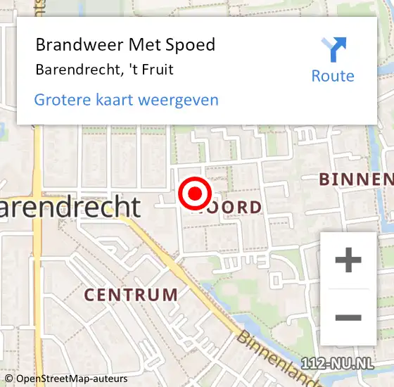 Locatie op kaart van de 112 melding: Brandweer Met Spoed Naar Barendrecht, 't Fruit op 24 maart 2023 12:21