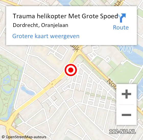 Locatie op kaart van de 112 melding: Trauma helikopter Met Grote Spoed Naar Dordrecht, Oranjelaan op 24 maart 2023 13:35