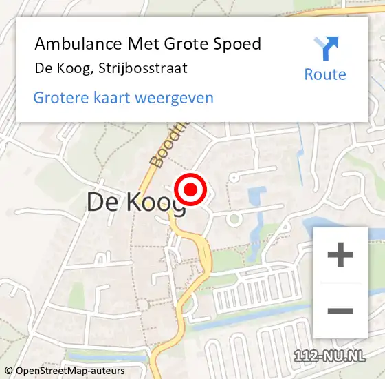 Locatie op kaart van de 112 melding: Ambulance Met Grote Spoed Naar De Koog, Strijbosstraat op 24 maart 2023 13:38