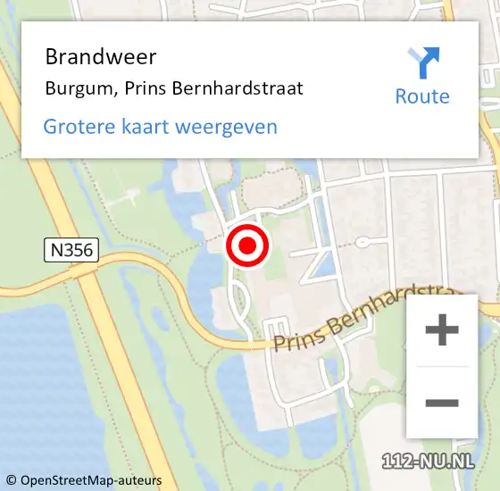 Locatie op kaart van de 112 melding: Brandweer Burgum, Prins Bernhardstraat op 24 maart 2023 14:15