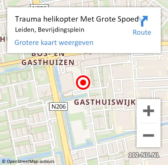 Locatie op kaart van de 112 melding: Trauma helikopter Met Grote Spoed Naar Leiden, Bevrijdingsplein op 24 maart 2023 14:33