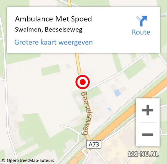Locatie op kaart van de 112 melding: Ambulance Met Spoed Naar Swalmen, Beeselseweg op 24 maart 2023 14:41