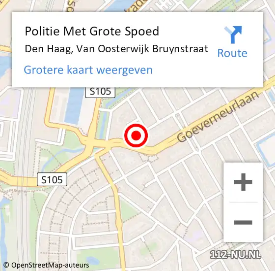Locatie op kaart van de 112 melding: Politie Met Grote Spoed Naar Den Haag, Van Oosterwijk Bruynstraat op 24 maart 2023 15:15