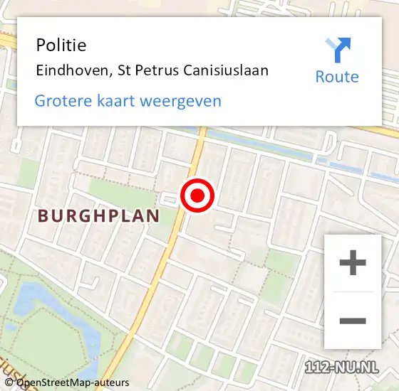 Locatie op kaart van de 112 melding: Politie Eindhoven, St Petrus Canisiuslaan op 24 maart 2023 15:27