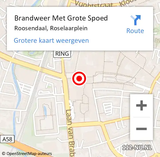 Locatie op kaart van de 112 melding: Brandweer Met Grote Spoed Naar Roosendaal, Roselaarplein op 24 maart 2023 15:47