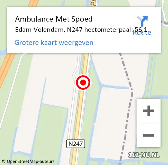 Locatie op kaart van de 112 melding: Ambulance Met Spoed Naar Edam-Volendam, N247 hectometerpaal: 56,1 op 24 maart 2023 16:05